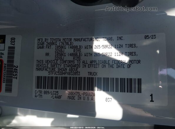 5TFVC5DB4PX032053 2023 TOYOTA TUNDRA HYBRID White Շարժիչի բաժամունքի տեսք