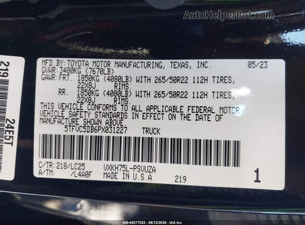 5TFVC5DB6PX031227 2023 TOYOTA TUNDRA HYBRID Black Շարժիչի բաժամունքի տեսք