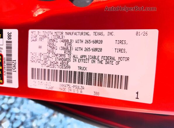 5TFWA5DB1TX383099 2026 TOYOTA TUNDRA Red Widok komory silnika