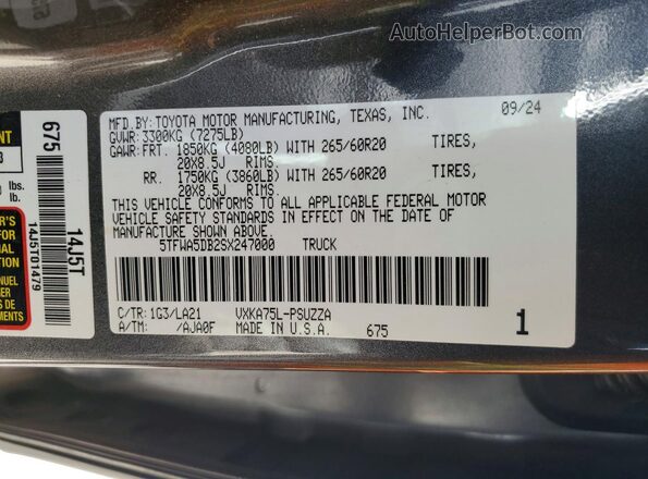 5TFWA5DB2SX247000 2025 TOYOTA TUNDRA Gray Շարժիչի բաժամունքի տեսք
