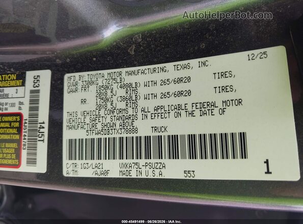 5TFWA5DB3TX378888 2026 TOYOTA TUNDRA Серый Вид подкапотного пространства