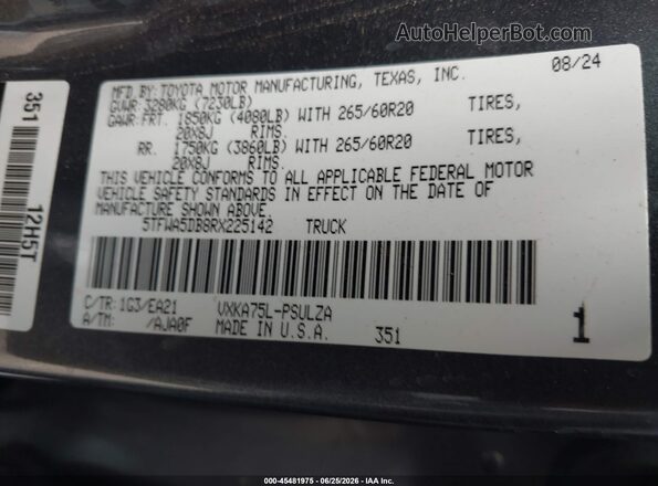 5TFWA5DB8RX225142 2024 TOYOTA TUNDRA Gray Շարժիչի բաժամունքի տեսք