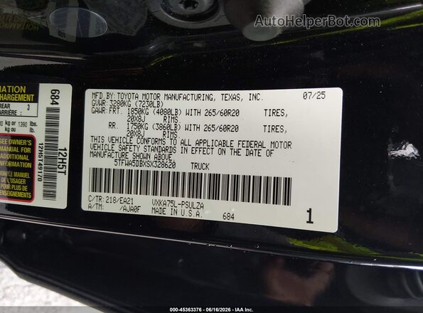 5TFWA5DBXSX328620 2025 TOYOTA TUNDRA Black Շարժիչի բաժամունքի տեսք