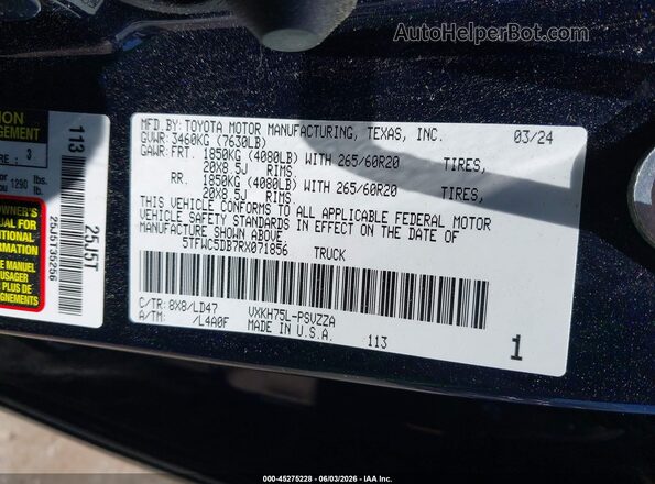 5TFWC5DB7RX071856 2024 TOYOTA TUNDRA HYBRID Синий Вид подкапотного пространства
