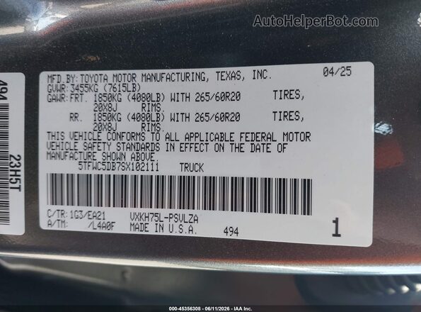 5TFWC5DB7SX102111 2025 TOYOTA TUNDRA HYBRID Black Engine compartment view