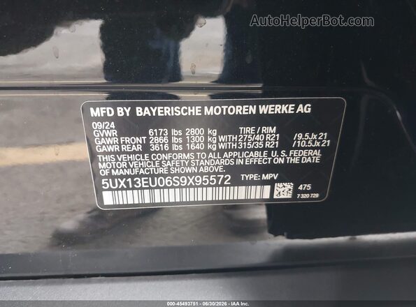 5UX13EU06S9X95572 2025 BMW X5 Black Widok komory silnika