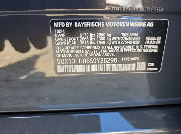 5UX13EU06S9Y36296 2025 BMW X5 Black VIN sticker view
