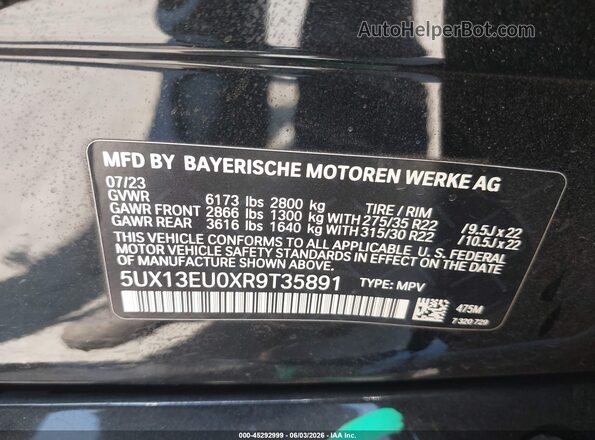5UX13EU0XR9T35891 2024 BMW X5 Черный Вид подкапотного пространства