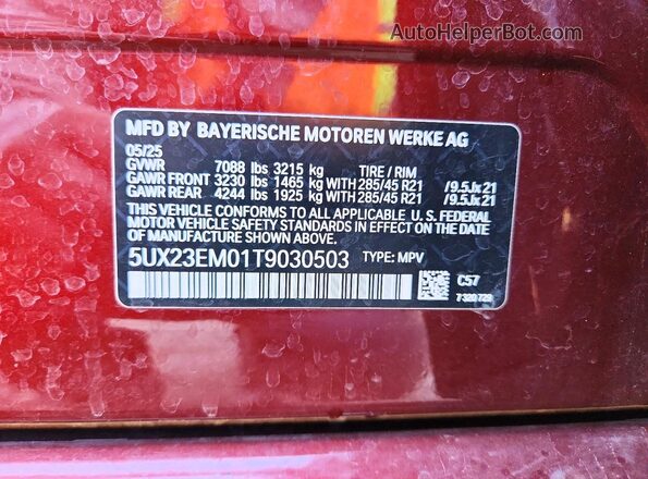 5UX23EM01T9030503 2026 BMW X7 Burgundy Vista interior de 360 grados