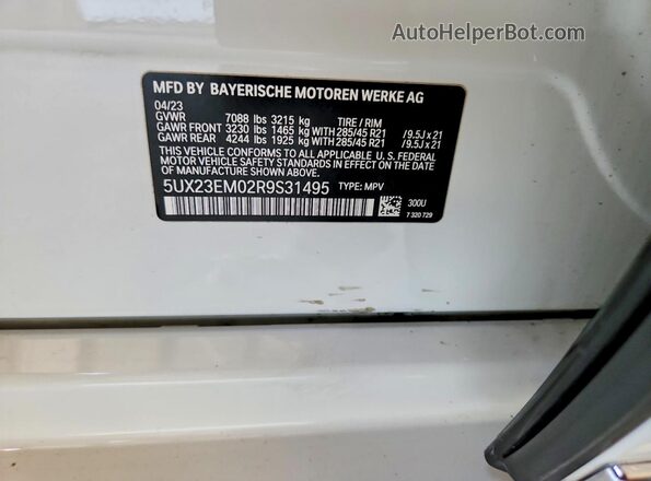 5UX23EM02R9S31495 2024 BMW X7 Белый Вид наклейки с VIN-кодом