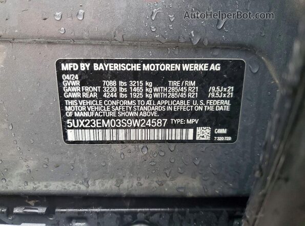5UX23EM03S9W24587 2025 BMW X7 Gray VIN sticker view