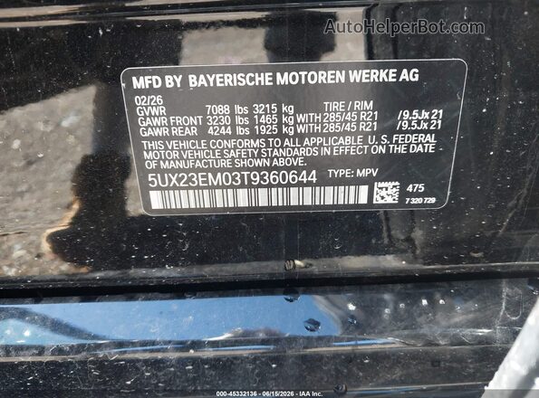 5UX23EM03T9360644 2026 BMW X7 Black Engine compartment view
