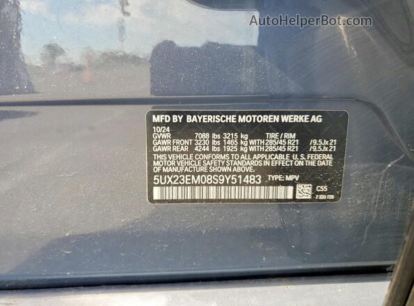 5UX23EM08S9Y51483 2025 BMW X7 Серый Вид наклейки с VIN-кодом