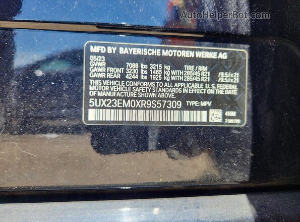 5UX23EM0XR9S57309 2024 BMW X7 Синий Вид наклейки с VIN-кодом