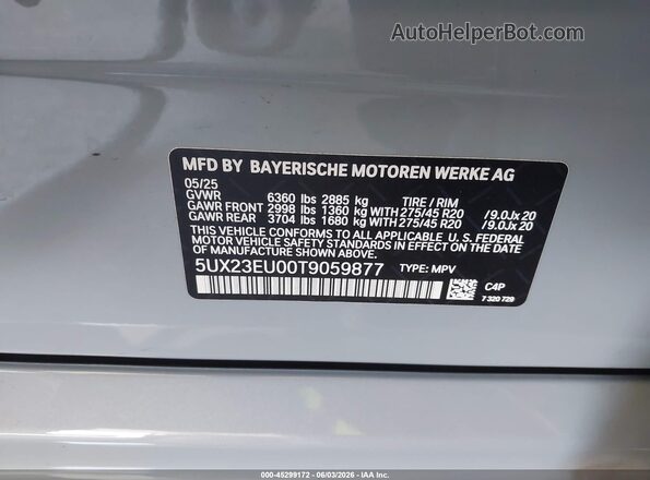 5UX23EU00T9059877 2026 BMW X5 Gray ძრავის განყოფილების ხედი