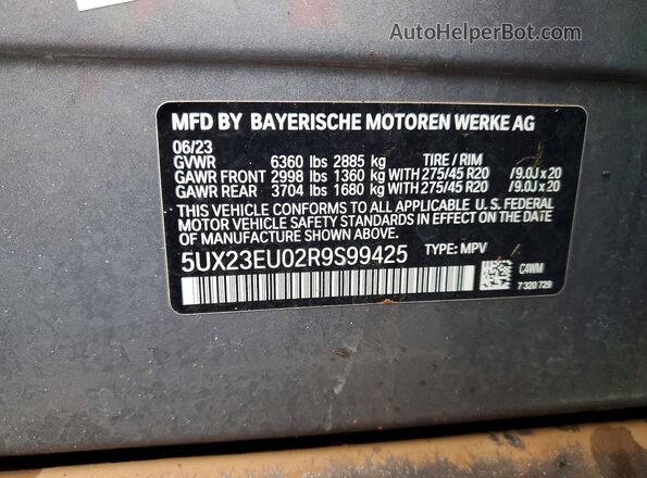 5UX23EU02R9S99425 2024 BMW X5 Gray VIN sticker view