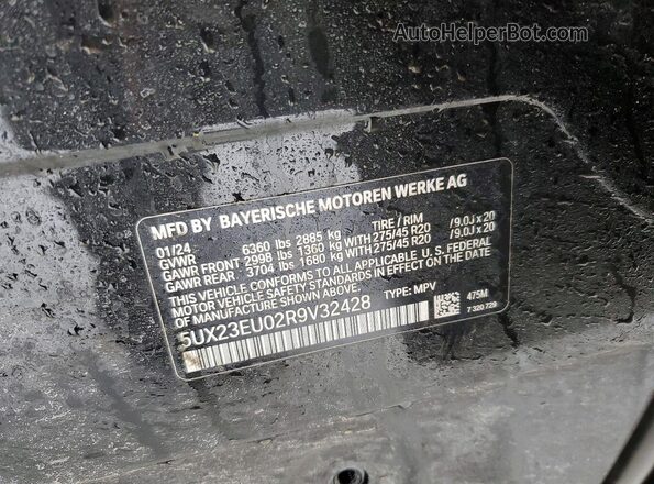5UX23EU02R9V32428 2024 BMW X5 Black VIN sticker view