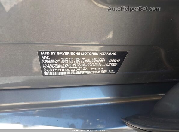 5UX23EU02S9Z06140 2025 BMW X5 Gray Շարժիչի բաժամունքի տեսք