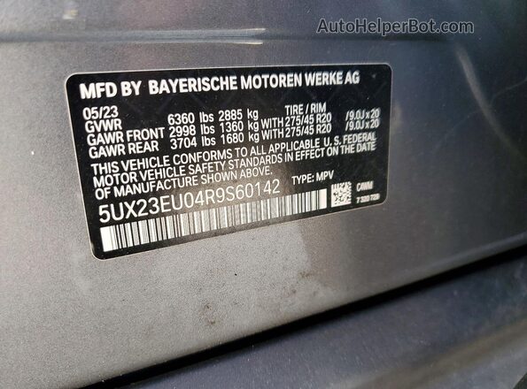 5UX23EU04R9S60142 2024 BMW X5 Gray 