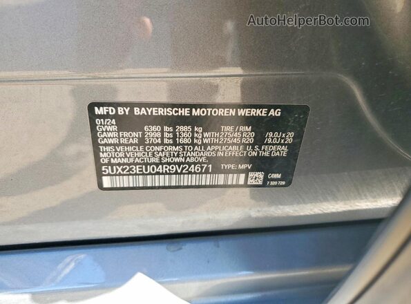 5UX23EU04R9V24671 2024 BMW X5 Silver Вид наклейки з VIN-кодом