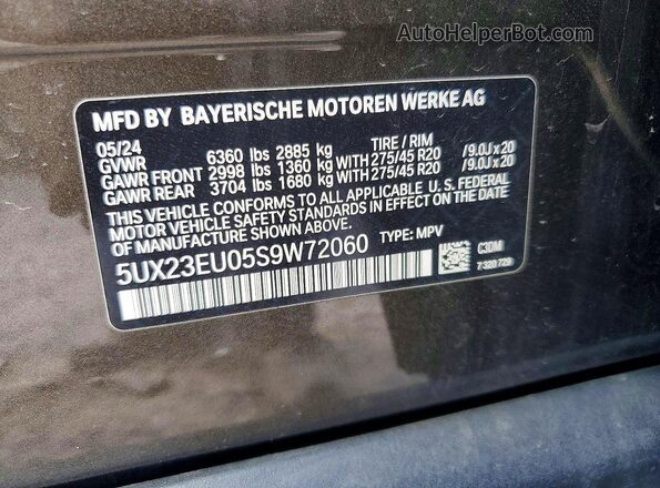 5UX23EU05S9W72060 2025 BMW X5 Зеленый Вид наклейки с VIN-кодом