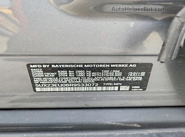 5UX23EU06R9S33072 2024 BMW X5 Silver Widok naklejki z numerem VIN