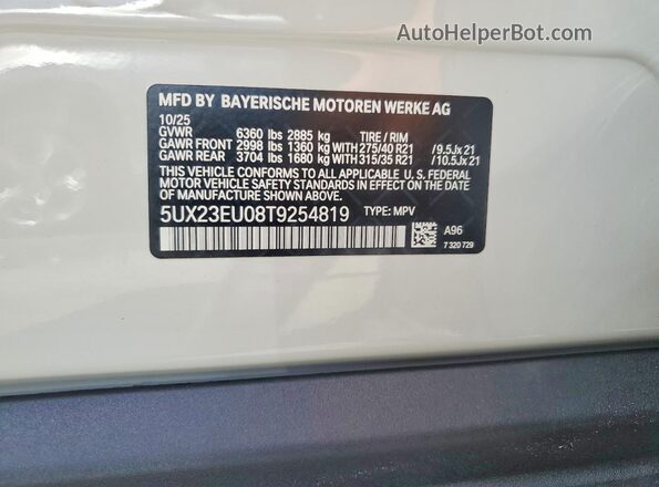 5UX23EU08T9254819 2026 BMW X5 White Շարժիչի բաժամունքի տեսք
