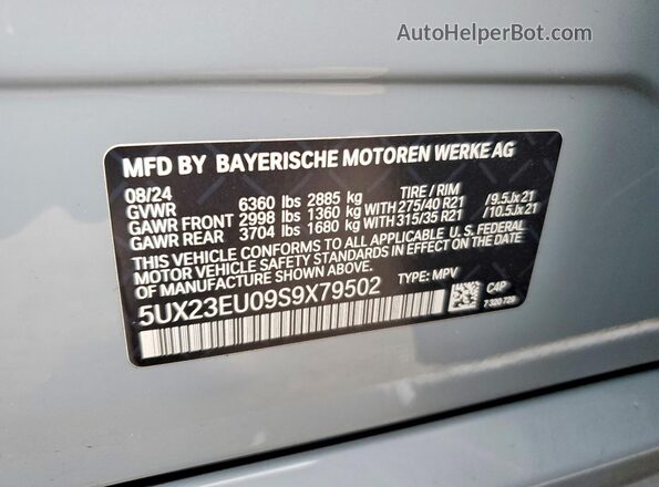 5UX23EU09S9X79502 2025 BMW X5 Серый Вид наклейки с VIN-кодом