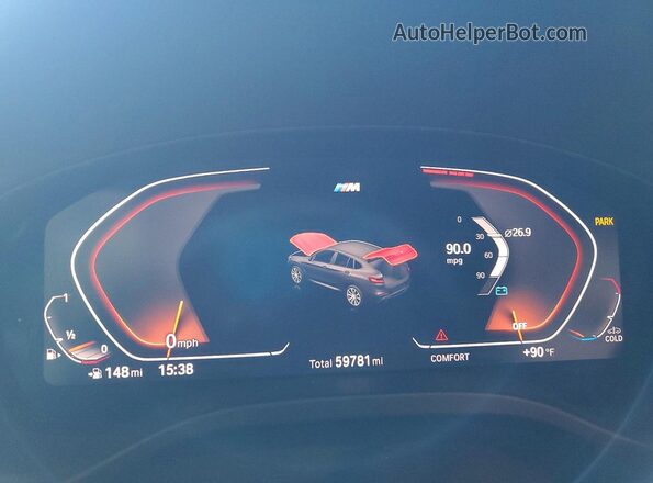 5UX2V1C07L9C81355 2020 BMW X4 Gray Սարքավորումների վահանակի տեսք