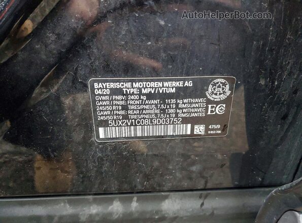 5UX2V1C08L9D03752 2020 BMW X4 Black Панорамний вид салону 360°