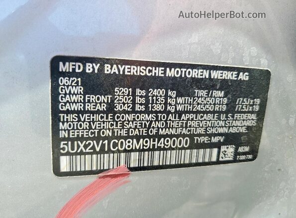 5UX2V1C08M9H49000 2021 BMW X4 Silver სალონის 360-გრადუსიანი ხედი