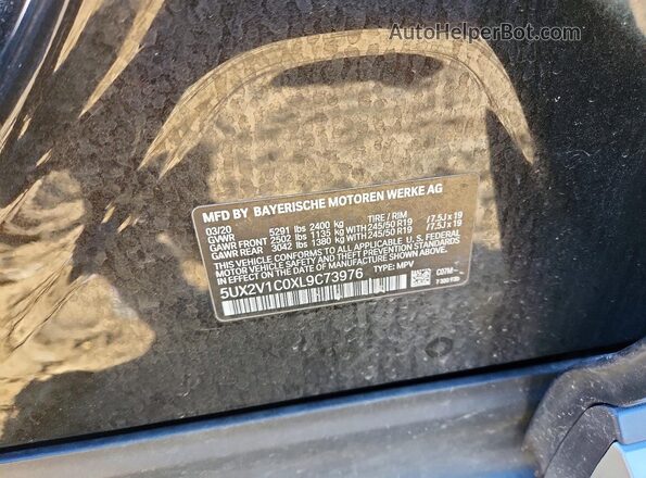 5UX2V1C0XL9C73976 2020 BMW X4 Green Widok naklejki z numerem VIN