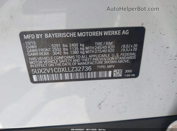 5UX2V1C0XLLZ32736 2020 BMW X4 White 