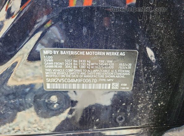 5UX2V5C04M9F00670 2021 BMW X4 Gray VIN կոդի պիտակի տեսք