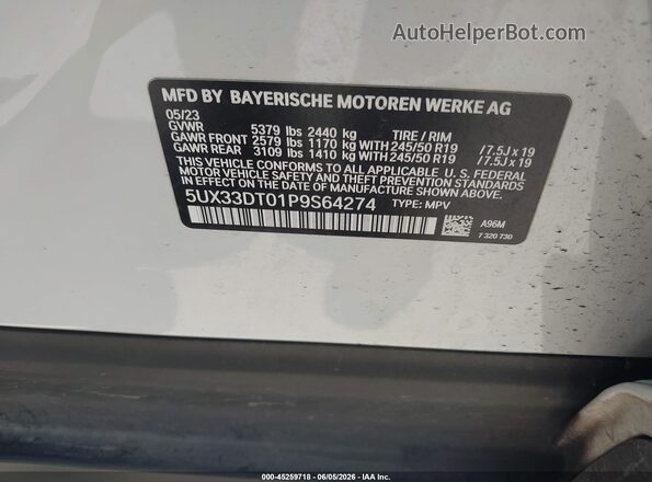 5UX33DT01P9S64274 2023 BMW X4 White ძრავის განყოფილების ხედი