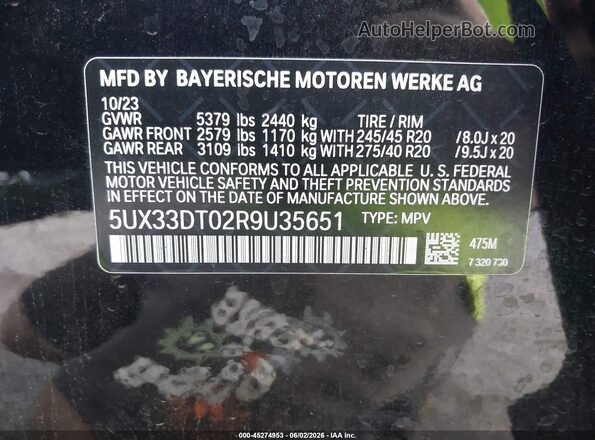 5UX33DT02R9U35651 2024 BMW X4 Black Widok komory silnika