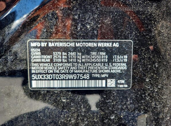 5UX33DT03R9W97548 2024 BMW X4 Black Панорамний вид салону 360°