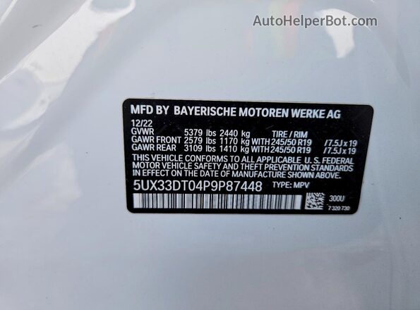 5UX33DT04P9P87448 2023 BMW X4 White 