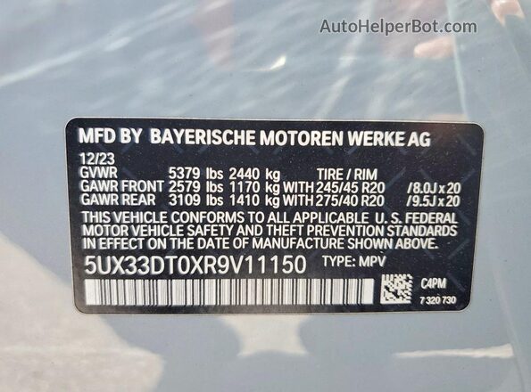 5UX33DT0XR9V11150 2024 BMW X4 Gray Widok wnętrza 360 stopni