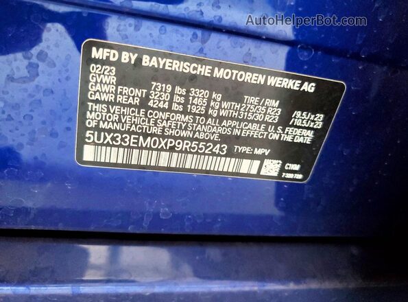 5UX33EM0XP9R55243 2023 BMW X7 Blue 