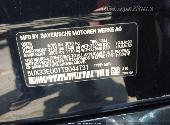 5UX33EU01T9044731 2026 BMW X5 Dark Blue Engine compartment view
