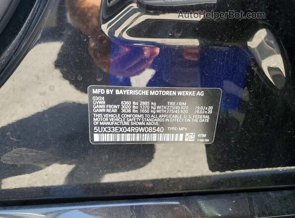 5UX33EX04R9W08540 2024 BMW X6 Black 