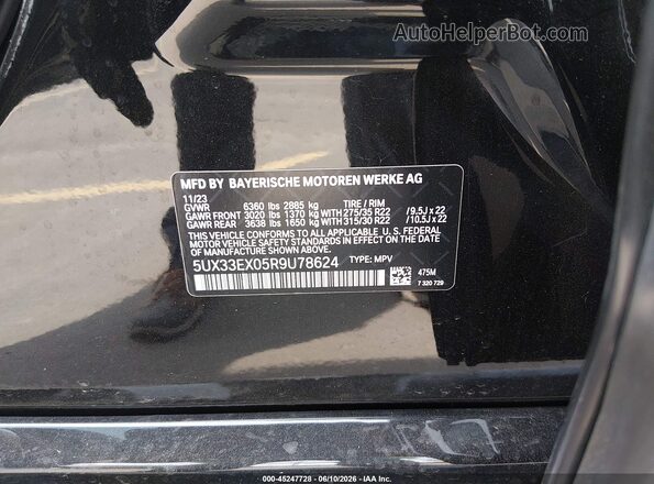 5UX33EX05R9U78624 2024 BMW X6 Black ძრავის განყოფილების ხედი
