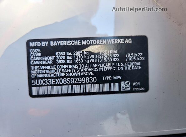 5UX33EX08S9Z99830 2025 BMW X6 Белый 