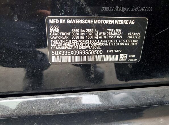 5UX33EX09R9S50500 2024 BMW X6 Black Vista de la etiqueta del VIN