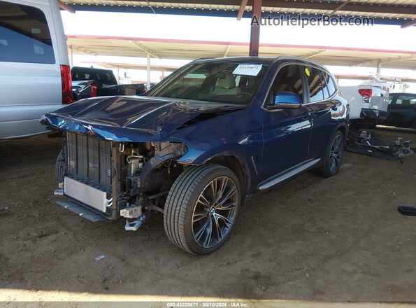 5UX43DP04N9M92345 2022 BMW X3 Blue Առջևի ձախ երեք քառորդ տեսարան