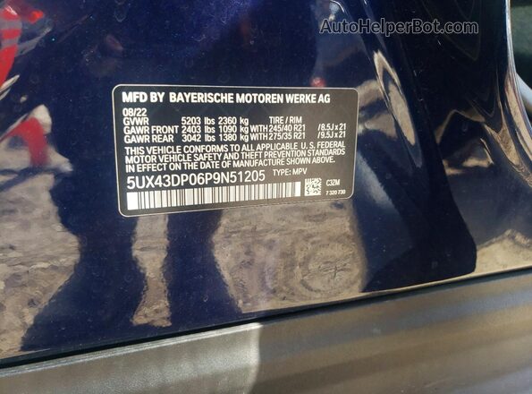 5UX43DP06P9N51205 2023 BMW X3 Синий 
