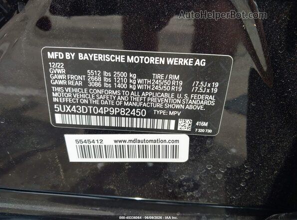 5UX43DT04P9P82450 2023 BMW X4 Blue Շարժիչի բաժամունքի տեսք