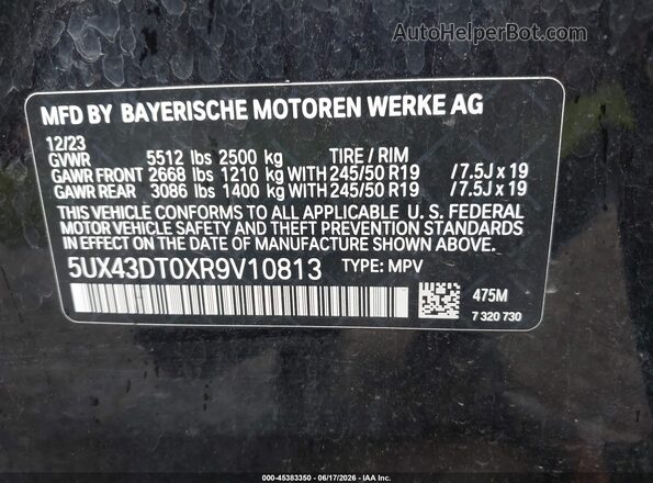 5UX43DT0XR9V10813 2024 BMW X4 Black ძრავის განყოფილების ხედი