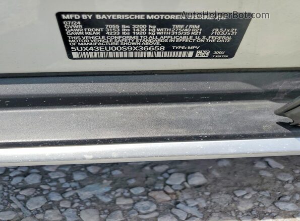 5UX43EU00S9X36658 2025 BMW X5 White VIN კოდის სტიკერის ხედი